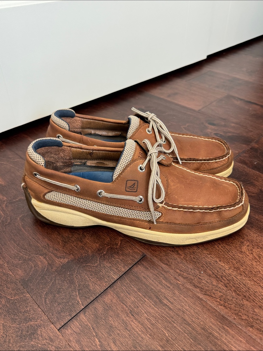 Sperry Top Sider Men’s Sailing Boating Tan Leather Shoes Non-Slip, size 11 wide